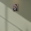 mock up of Listening Together an original figurative painting expressing closeness, attentiveness, and emotional connection in a quiet, intimate moment.