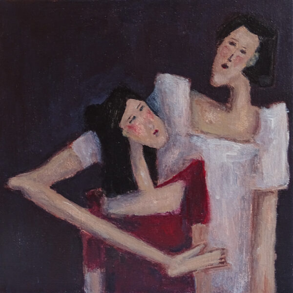In Your Arms, I Rest is an original romantic figurative painting capturing tenderness, emotional intimacy
