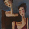Original romantic figurative painting of two figures in a quiet, intimate moment, expressing emotional closeness and tenderness.